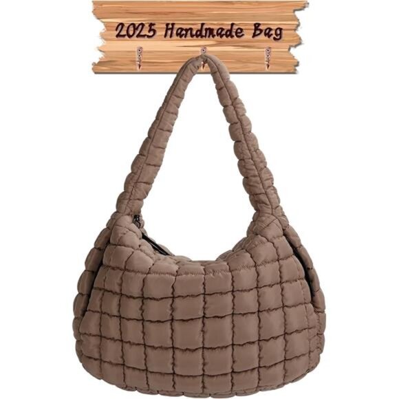 Puffy Tote Bag for Women Khaki